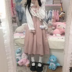 Kawaii Lolita Dress For Girls Soft Japanese Sweets Pink Lolita Outfit Cute Slip Dress Summer Rabbit Embroidery JSK vestidos