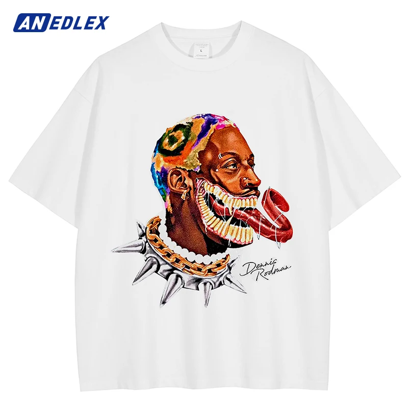 Hip Hop Streetwear Men White T Shirt Funny Spoof Dennis Rodman Graphic Tshirt Harajuku Short Sleeve Cotton Oversized Tops Tees