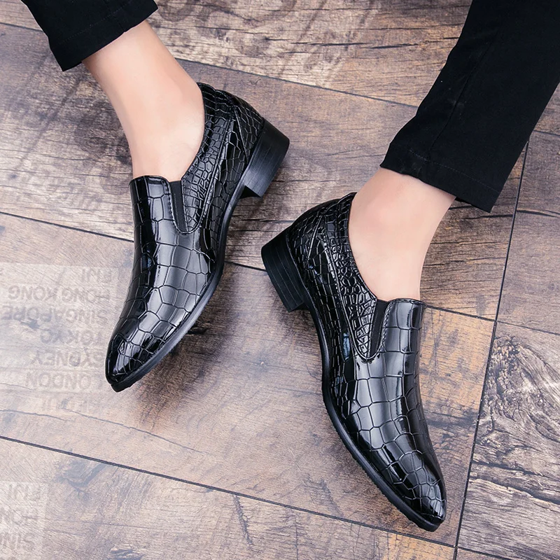 Men Loafers PU Low Heel Pointed Professional Classic Men Shoes