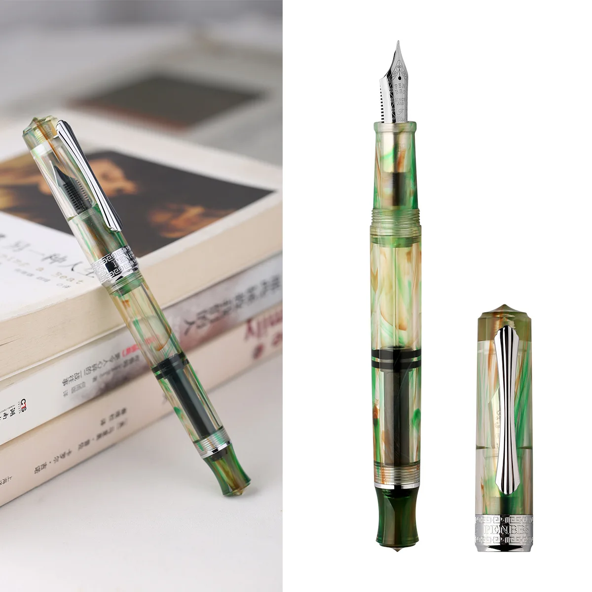 

PENBBS 470 Luxury Acrylic Transparent Piston Fountain Pen with Blade F Nib Round M Nib Office Writing Calligraphy Pen Stationery