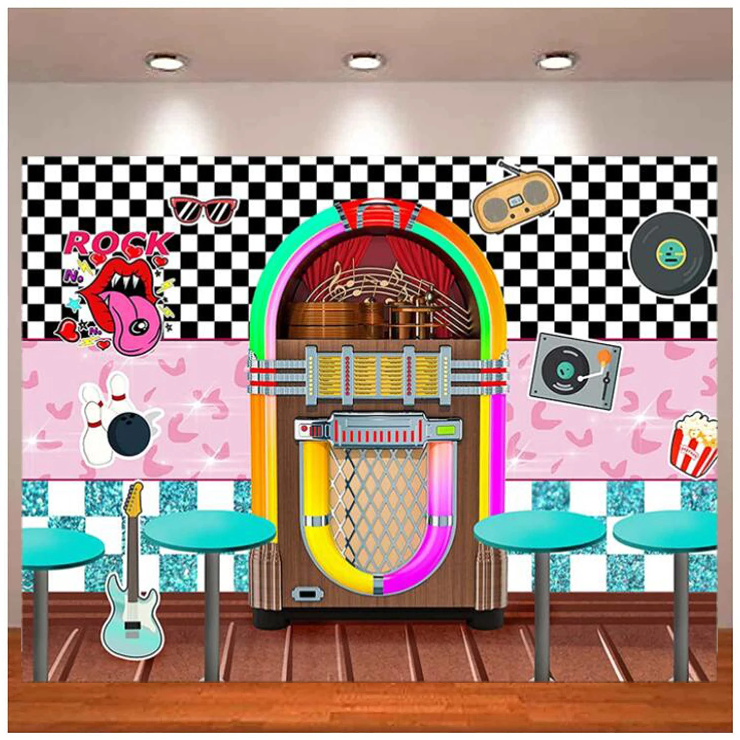 

Rock Roll Party Back to 50's Sock Hop Background Back To 1950s Soda Shop Photography Backdrop 50s Retro Diner Time Party Decor