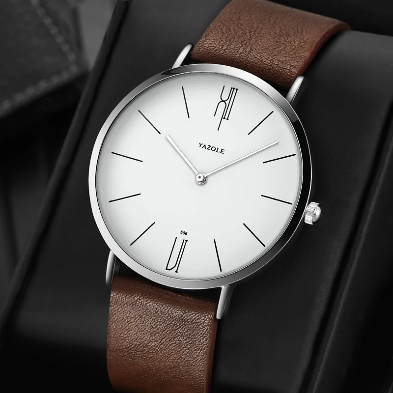 Montre Minimaliste à Quartz en Cuir pour Homme, Accessoire Étanche, Simplicité, Livraison Directe