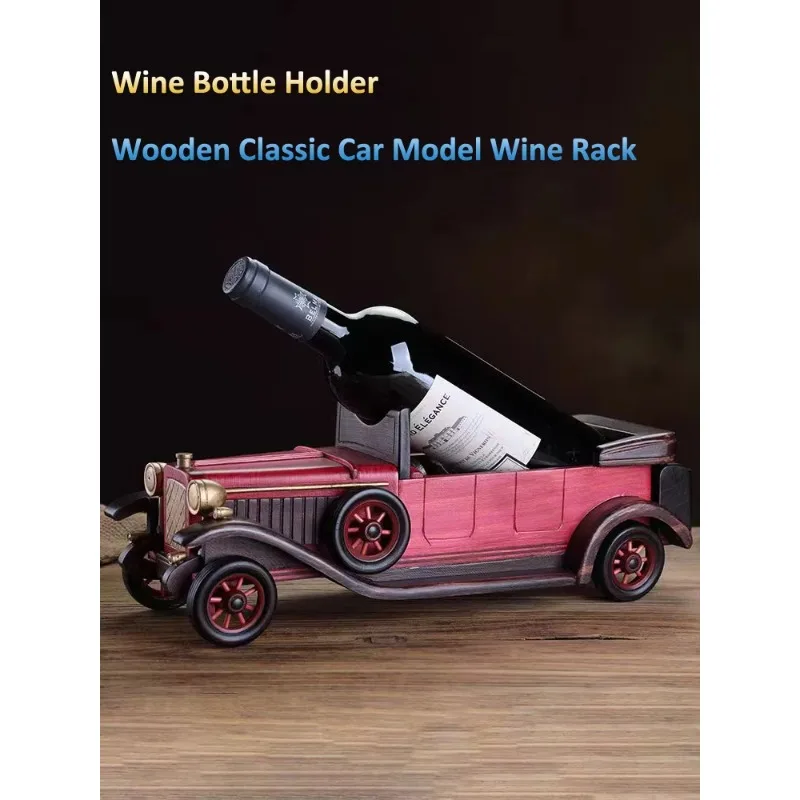 

【Fashionable】USA/Italy Vintage Car Table Wine Rack Wooden Handmade Vintage Classic Car Model Wine Rack Capacity 750ml Bottle