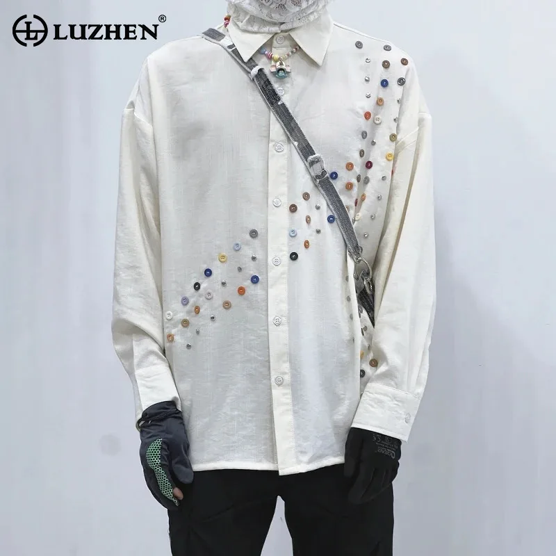 

LUZHEN 2025 новые персонализированные оригинальные рубашки с длинными рукавами и пуговицами в стиле пэчворк, мужские элегантные повседневные топы высокого качества JY3415