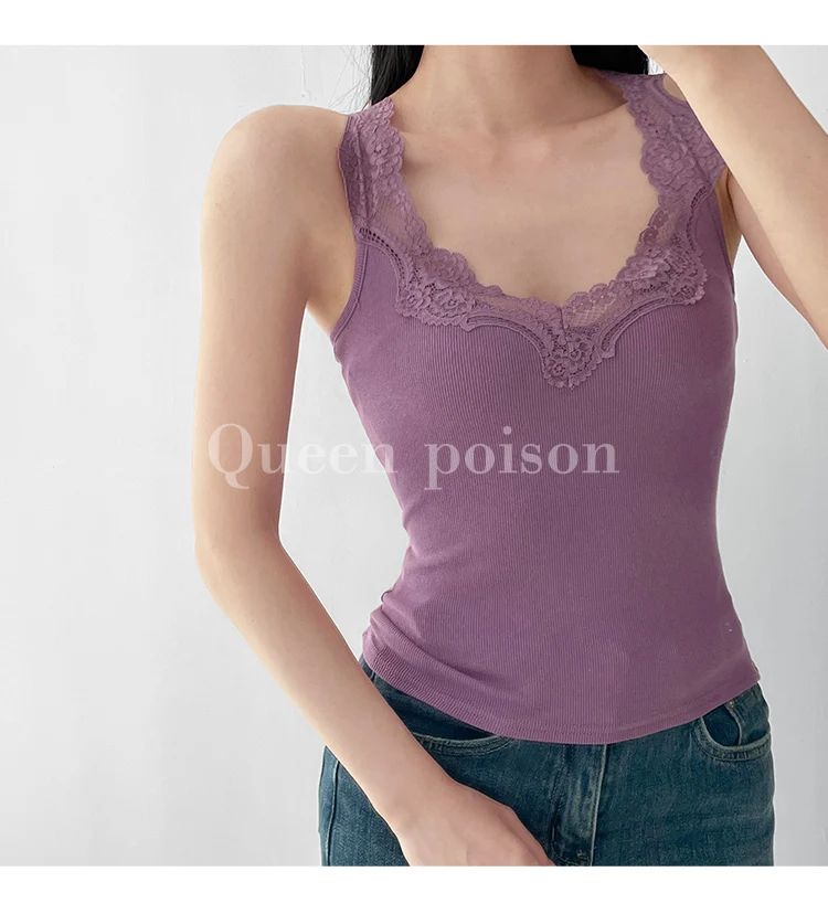 Damska kamizelka bez rękawów z krzyżową koronką i prążkowaną kamizelką