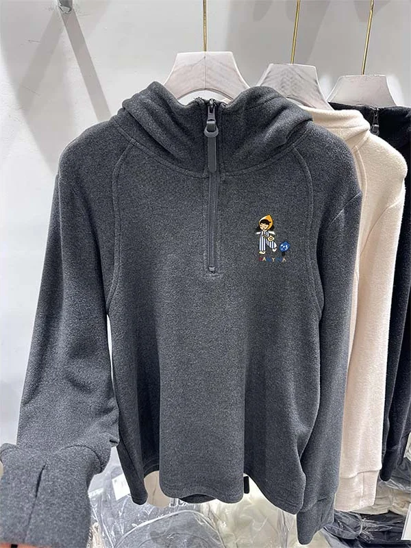 

Двусторонняя флисовая толстовка с капюшоном для женщин, осенне-зимняя, с мультяшным принтом, повседневная, на молнии, модный топ свободного кроя с длинными рукавами