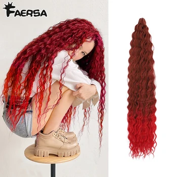 아리엘 컬 헤어 워터 웨이브 트위스트 크로셰 헤어, 합성 딥 웨이브 브레이드 헤어 익스텐션, 옴브레 금발 핑크, 22 인치 브레이드 헤어