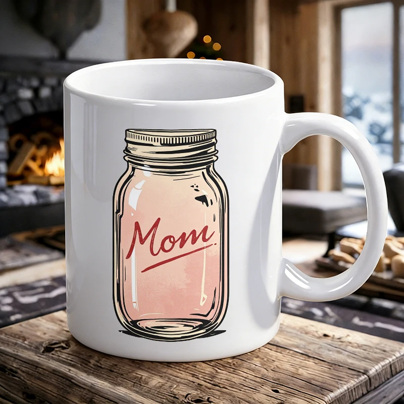 

Vintage-Inspired Mason Jar with 'Mom' Textured Print Mother's Day printed Mug
