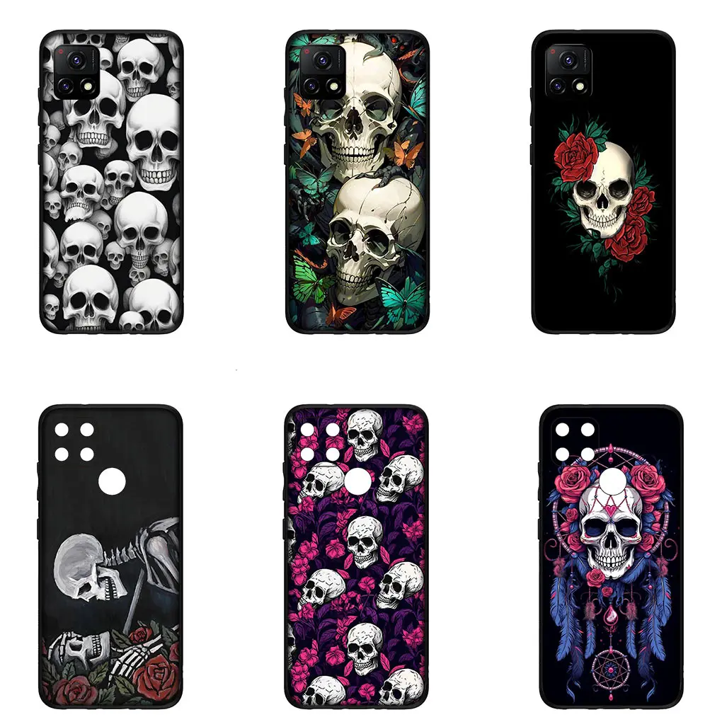 Skull Flower Rose Cover Phone Case for OPPO A17 A15 A16 A53 A54 A57 A78 A79 A58 A38 A98 A94 A96 A74 A95 A77 A76 Soft Casing