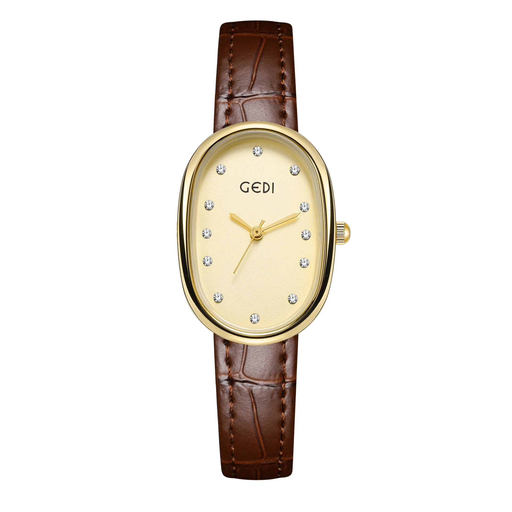 Light luxury mother-of-pearl women's watch niche oval waterproof watch ladies litchi pattern leather belt quartz watch