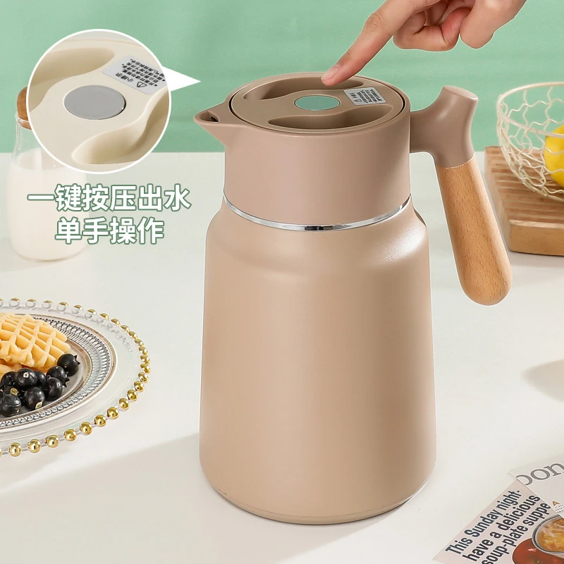 304 Wooden Handle Insulated Kettle Double-layer Vacuum Noble Kettle Household and Office Hot Water Bottle Hotel Hot Water Kettle