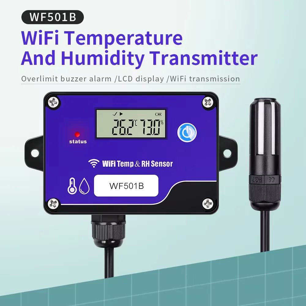 Transmissor de temperatura e umidade WiFi com tela LCD grande de alta qualidade WF501B com sensor