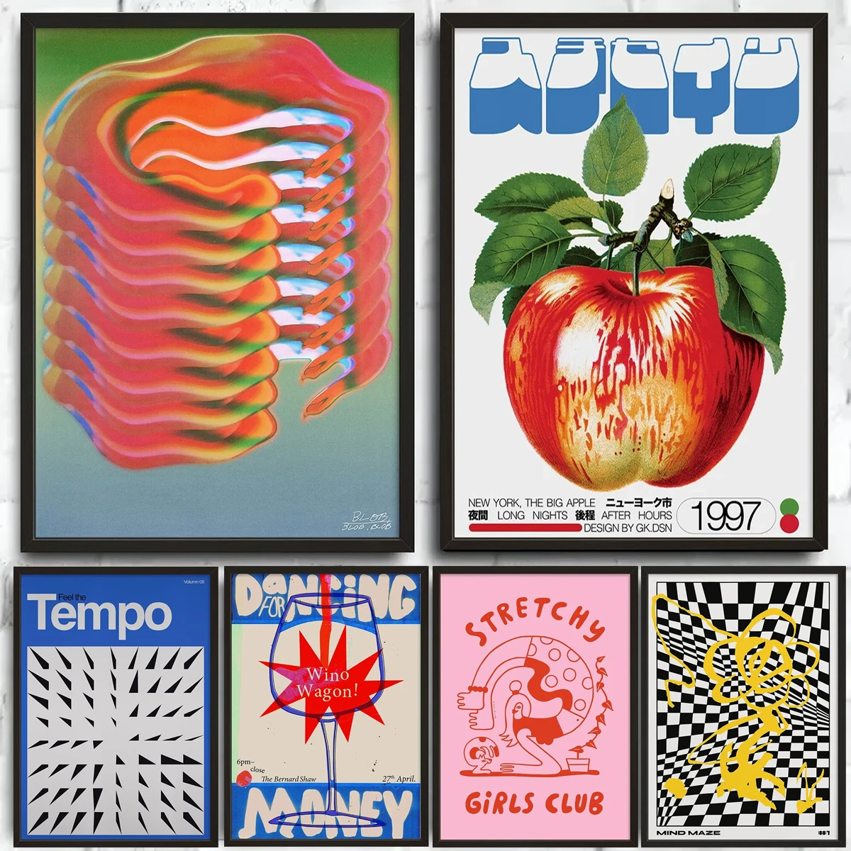 Ilustración abstracta de mediados de siglo, impresiones en lienzo, póster, impresiones de arte japonés Vintage, arte de pared del dormitorio, decoración del hogar, póster artístico, regalos