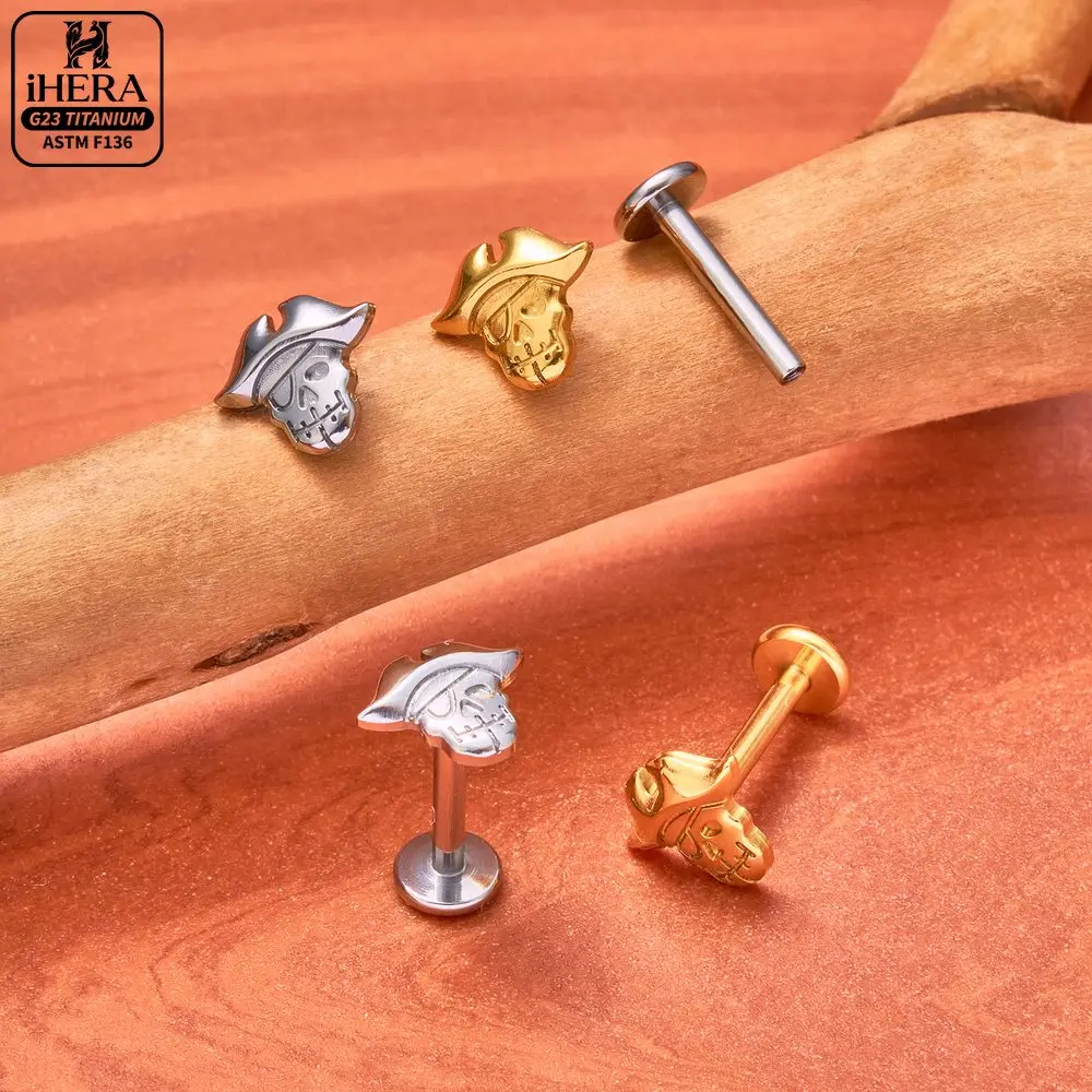 ASTM F136 Titan Piratenschädel Flachrück-Ohrpiercing Funkelnder CZ Seestern Halbmond Schlange Engel Labret Helix Tragus Schmuck – Detail 21