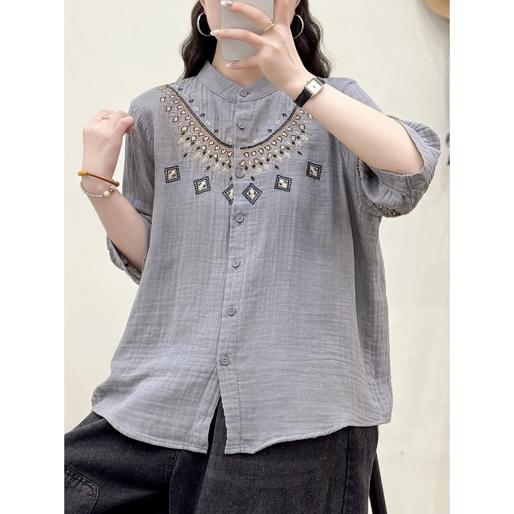 

French Embroidered Blouse Women's Fashion Summer Sleeveless Princess Sleeve Shirt Easy Care Other Material 100% Other Style