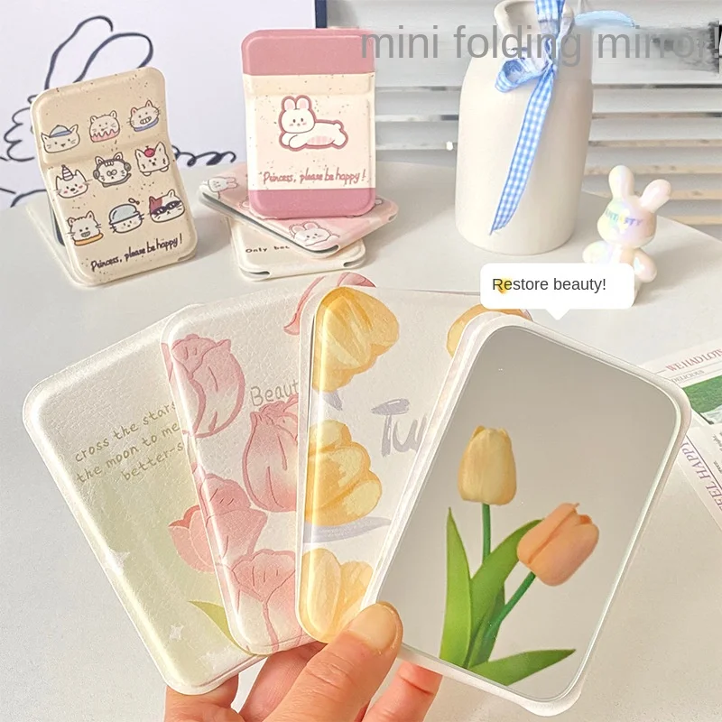 Opvouwbare make-upspiegel Leuke Instagram-stijl Onbreekbaar Draagbaar voor Desktop Dorm Reizen Studenten Compacte make-upspiegel