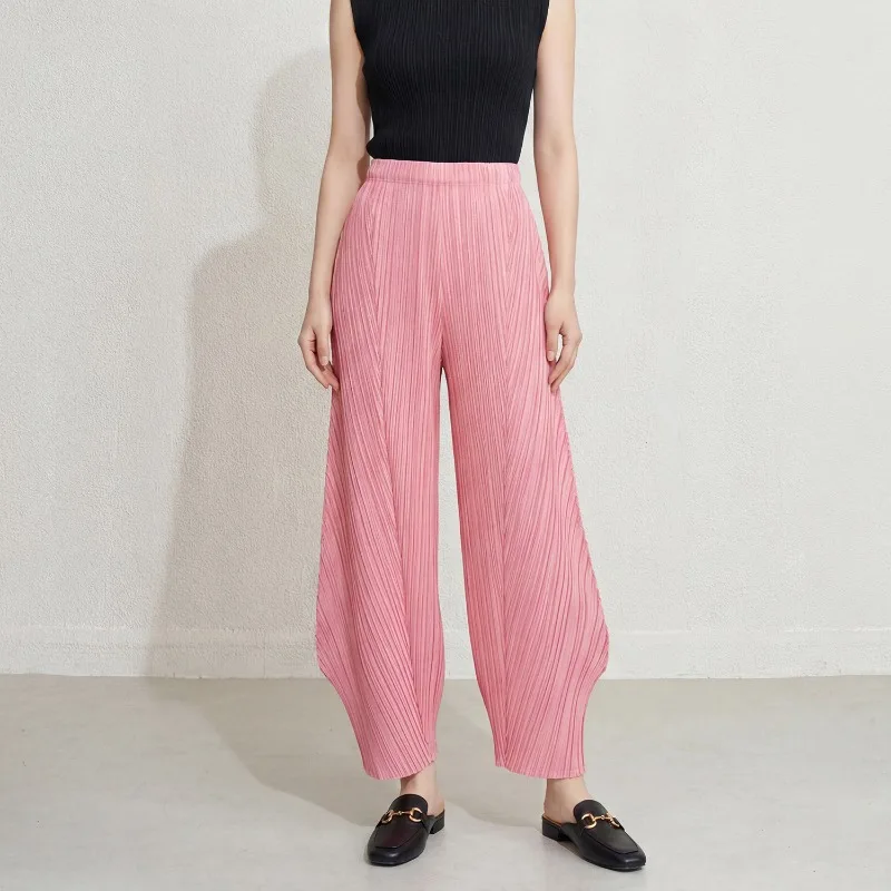 

Miyake Pleated Original New 2026 Summer Pink Pleated Lantern Pants Women Casual Pleated Fashion High Waist Wide Leg Pants Pleat
