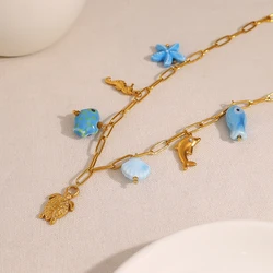 WILD & FREE Stainless Steel Marine Animal Charms Pendant Necklace for Women Cute Vacation 18K Gold Plated Waterproof Jewelry
