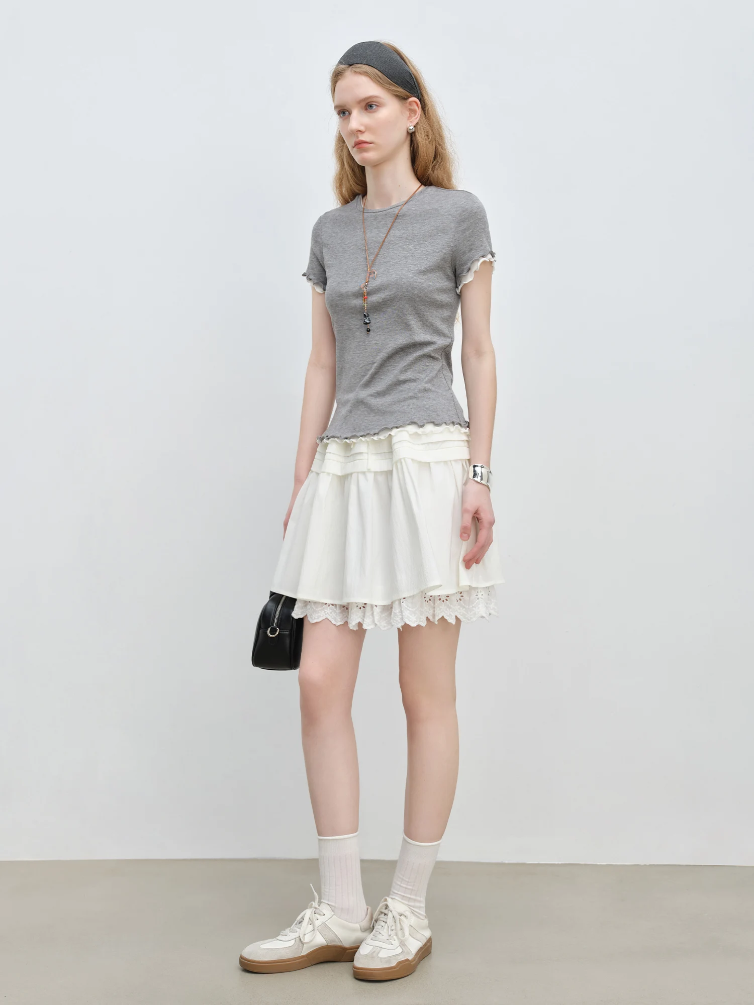 ZIQIAO 2025 ฤดูร้อน Petite ฉัตร A-Line กระโปรง - Artisan Lace Insets & เอวสูงสําหรับ Youthful Chic 25ZQ92335