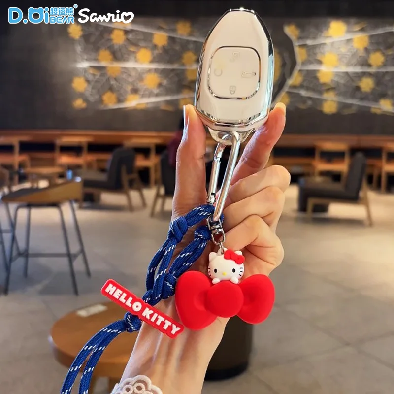 Genuine Hello Kitty Bow Knot Rope Keychain Red Charm Purple Lanyard Carabiner Bag Pendant Anime Figures Gift For Friends Family view 2