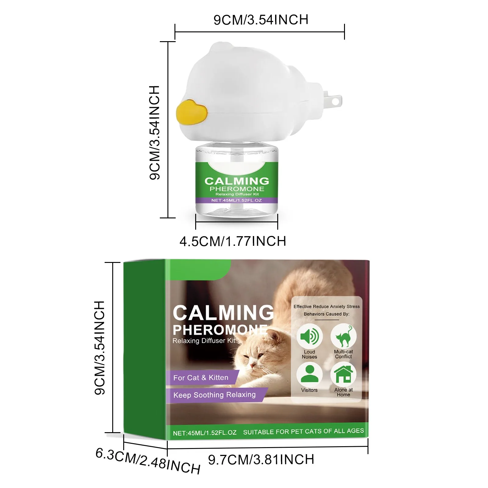 45ML แมวฟีโรโมน Calming Diffuser Cat Calming Diffuser Kit ได้อย่างมีประสิทธิภาพบรรเทาความวิตกกังวลความเครียดผ่อนคลายโดยไม่ระคายเคือง