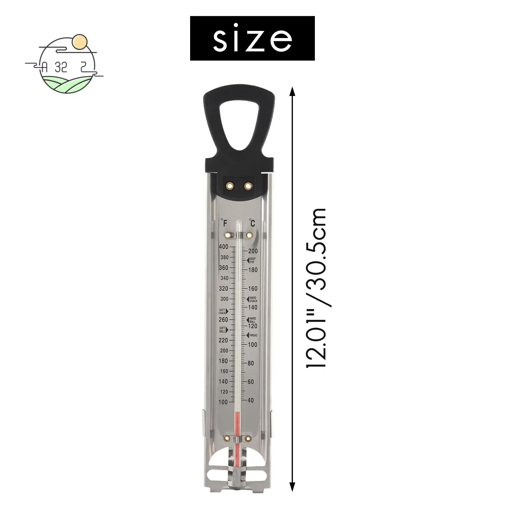 

A32Z-Candy/Jelly/Deep Fry Thermometer, Stainless Steel, With Pot Clip Attachment And Quick Reference Temperature Guide