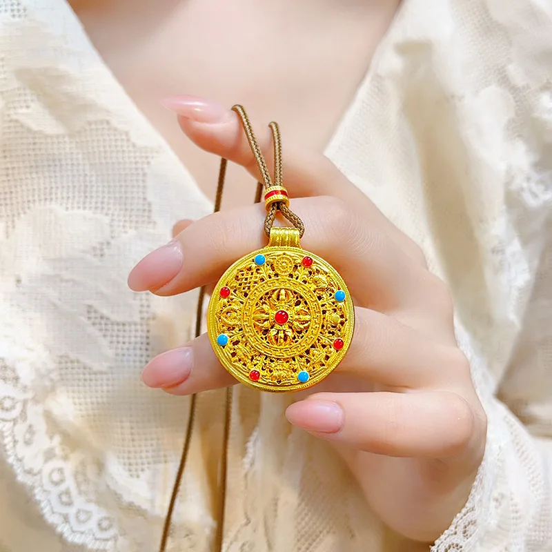AU999 Enamel Compass Pendant Women's 24K Gold - Value-preserving pure gold pendant, an auspicious premium accessory for ladies