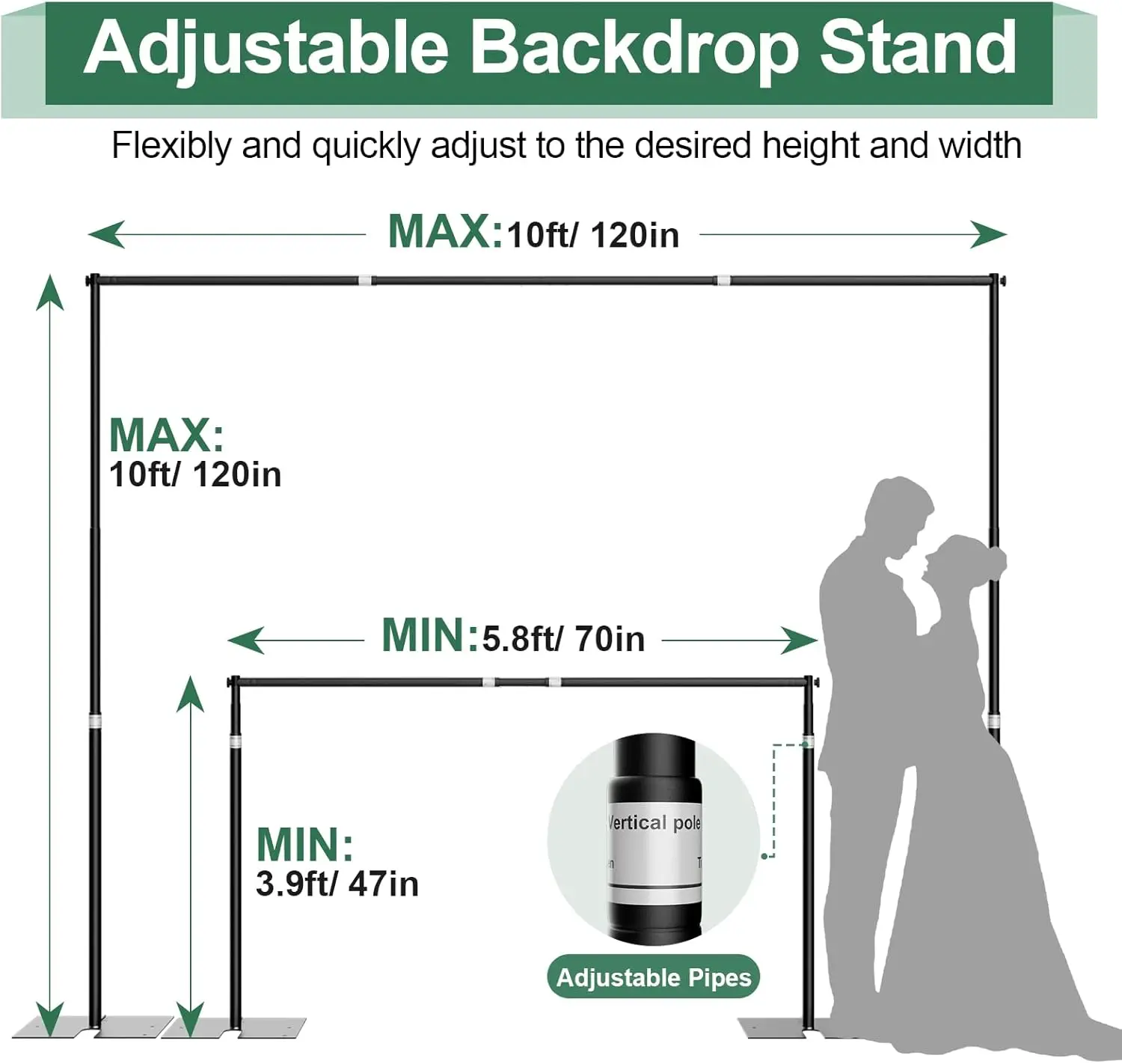 Pipe and Drape Backdrop Stand Kit 10x10ft, Heavy Duty Back Drop Adjustable Stand with Carry Bag, Metal Background Frame