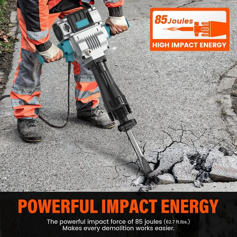 Powerful Demolition Hammer 2100W Concrete Breaker with Anti-Vibration CE Certified Electric Drill for Construction & Renovation