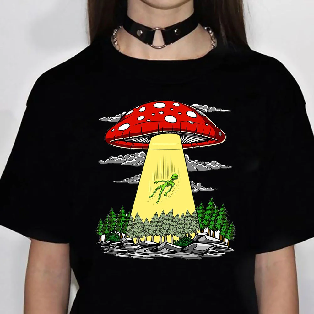 Magic Mushrooms Alien Psychedelic top women funny anime designer Tee female funny y2k Japanese clothes