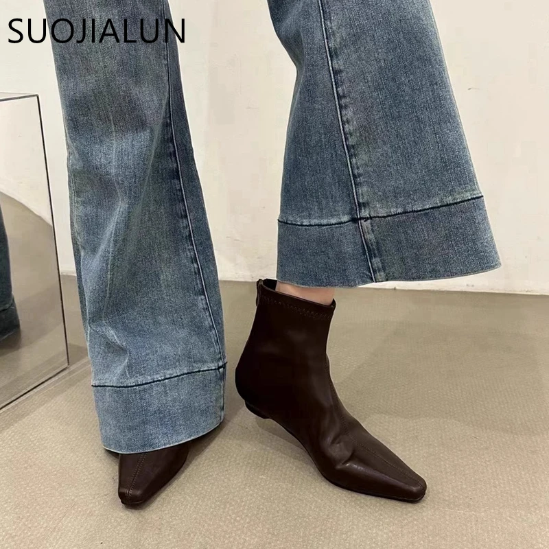 SUOJIALUN 2024 Winter New Brand Women Ankle Boots Fashion Square Low Heel Ladies Casual Short Boots Soft Outdoor Dress Matins-bo