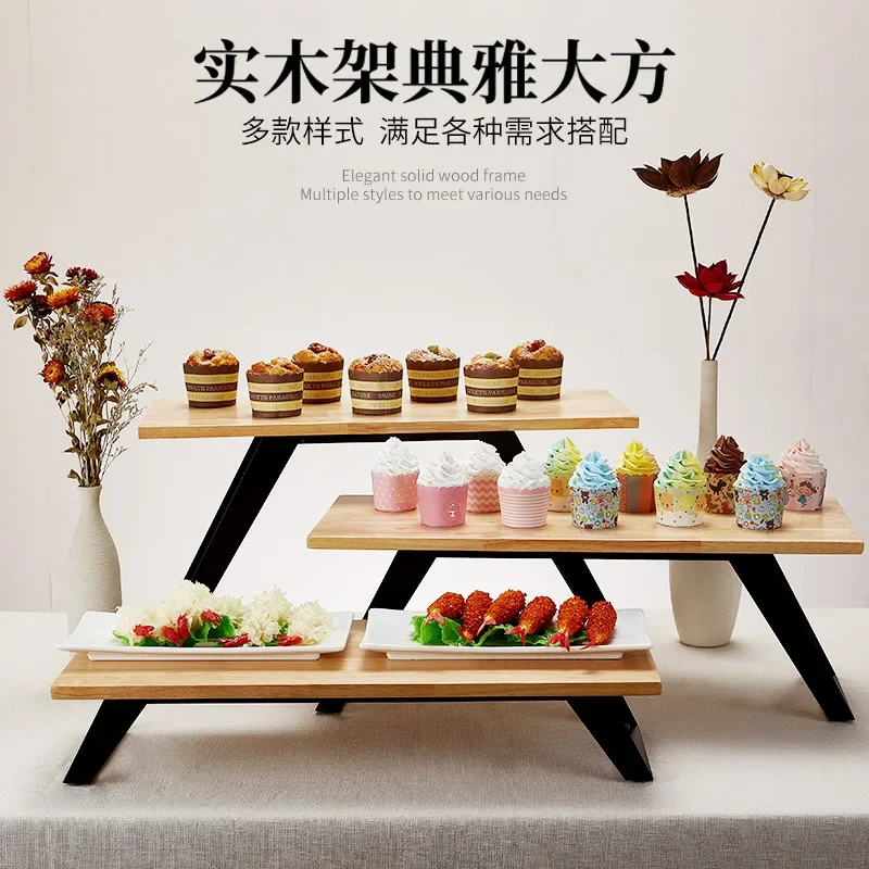 Solid Wooden Dessert Rack Buffet Tea Break Retro