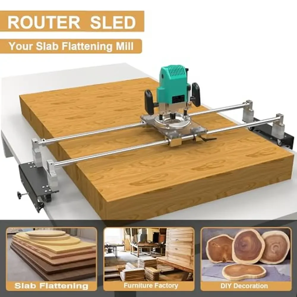 Woodworking Router Sled Slab Flattening Jig Height Adjustable Steel L-Carriages DIY Router Sled Live Edge Slabs Surface Milling