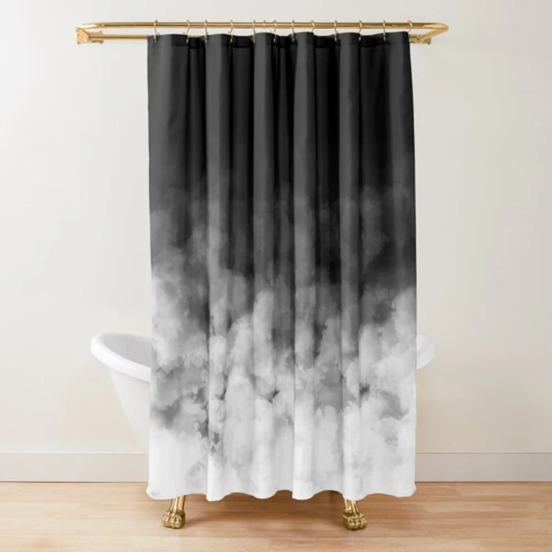 Gradient White and Black Minimal Shower Curtain Polyester Waterproof Modern Bathroom Curtains Machine Wash Bath  Hooks