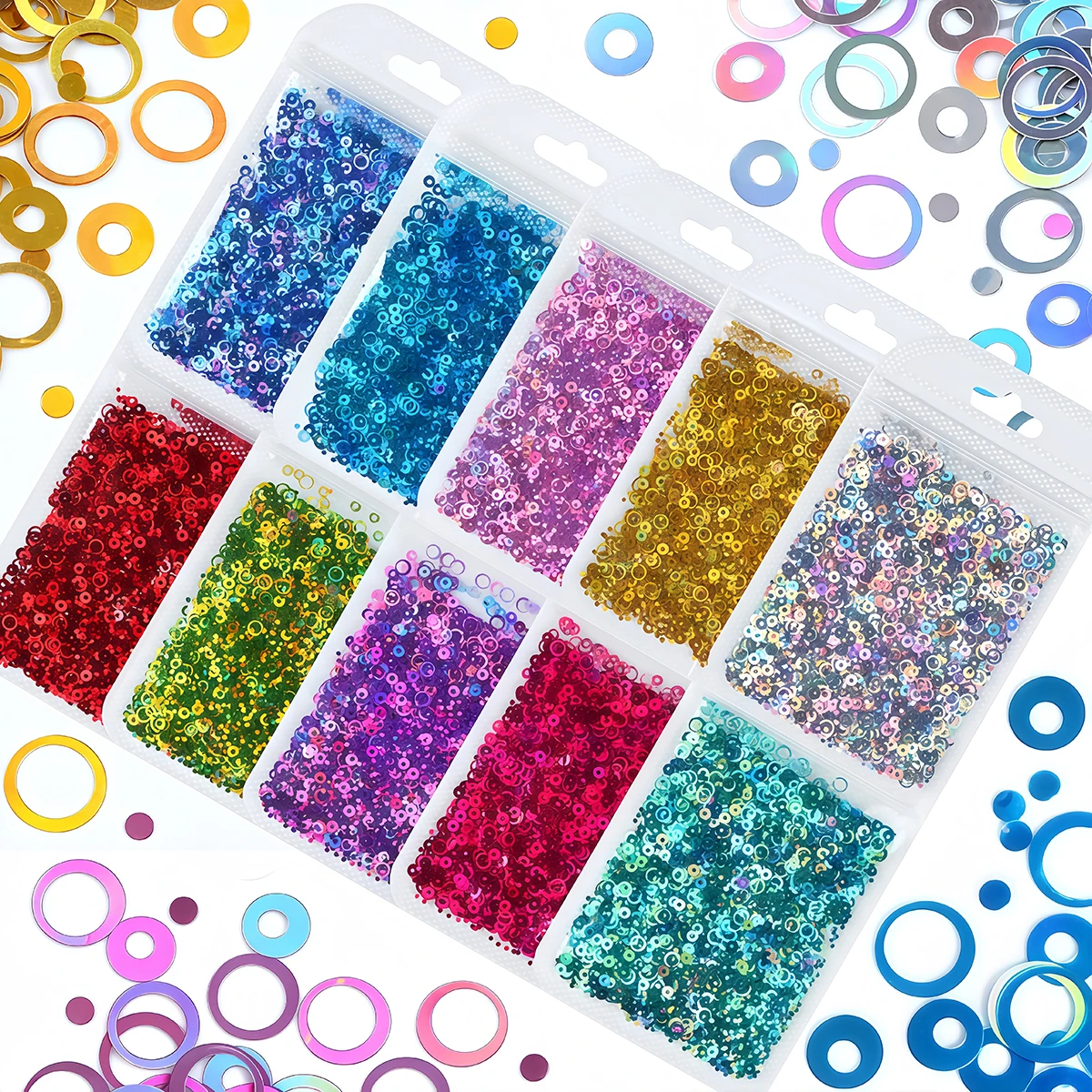 Holographic Laser Hollow Round Flakes Nail Glitter Sequins Nail Art Decoration Manicure Accessory DIY Resin Silicone Mold Filler