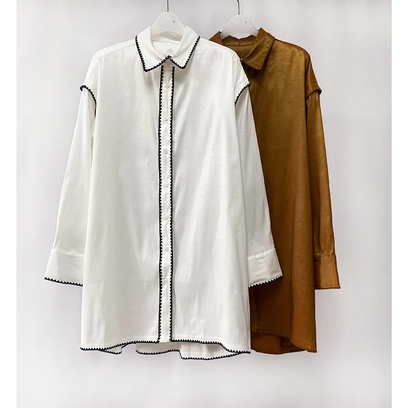 

Maxdutti French Minimalist Embroidered Shirt With Loose Silhouette For Women Crochet Wrapped Single Breasted Cardigan Shirt 2026