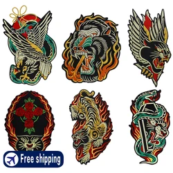 Leopard Embroidered Applique Patches The Roaring Black Panther Fabric Punk Patches Intertwine With Green Snake Iron On Emblem