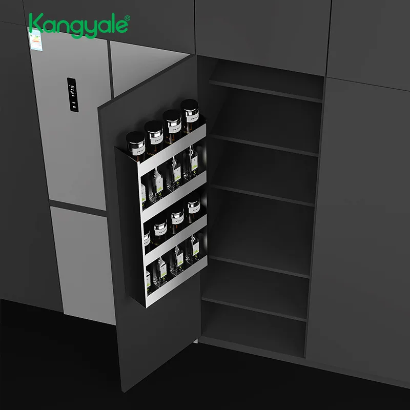 Four Tier Aluminum Cabinet Door Storage Rack Drill Mounted Interior Pantry Organizer Snacks Spices Bottles Reversible Left Or