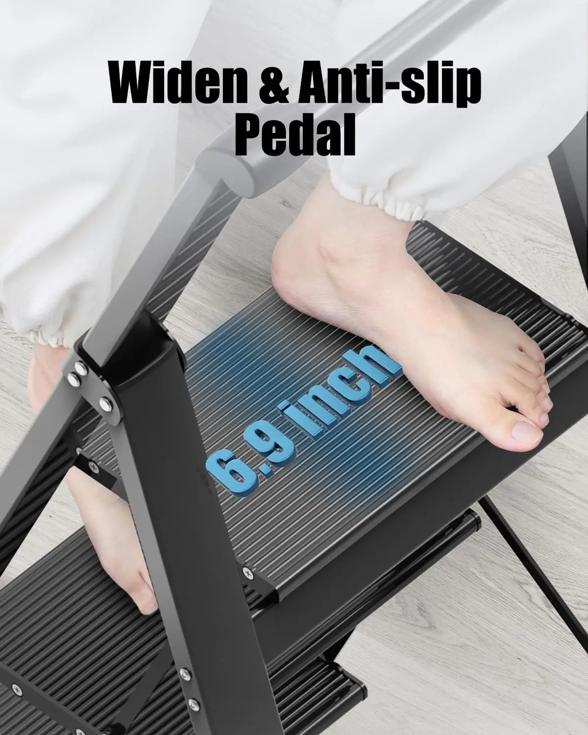 

3 Step Ladder, Slim Folding Steps Stool with Handrail, Lightweight Aluminum Alloy Foldable Black Ladder