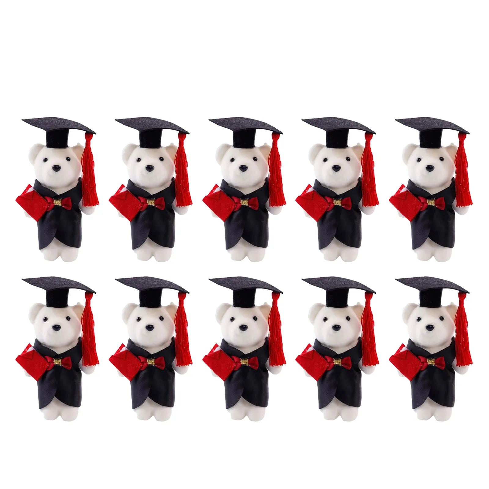 Lot de 10 mini-ours en peluche doux pour bouquets de remise de diplôme, cadeaux de fête de remise de diplôme, célébration de la fin des études secondaires et universitaires