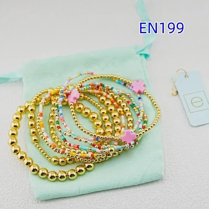 

YEEVAA Pink Cross Mixed Beaded Bracelets 9pcs Set, Fashion Jewelry Gift for Women Daily Layering