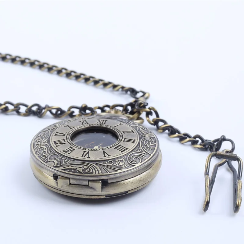 Fashionable automatic pocket watch, retro carved hollow couple watch chain, men's and women's mechanical watch reloj V103