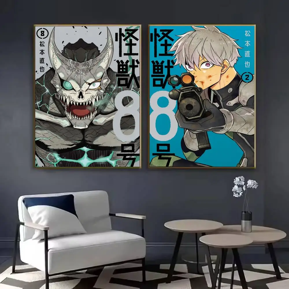 K-Kaiju No8 Anime Poster Waterproof Sticky Wall Art Print For Bedroom Living Room Hallway Bar Home Decor