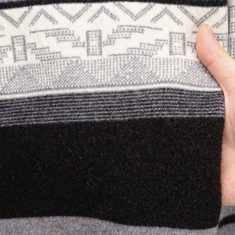 Wool100% Men High Quality Autumn Winter Sweater Round Neck Jacquard 12needle Craftsmanship Long Sleeves Sweater Exquisite Tops