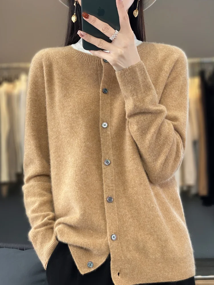 High Quality Round Neck Long Sleeve Cashmere 100% Merino Wool Pullover Women Sweater Coat Top