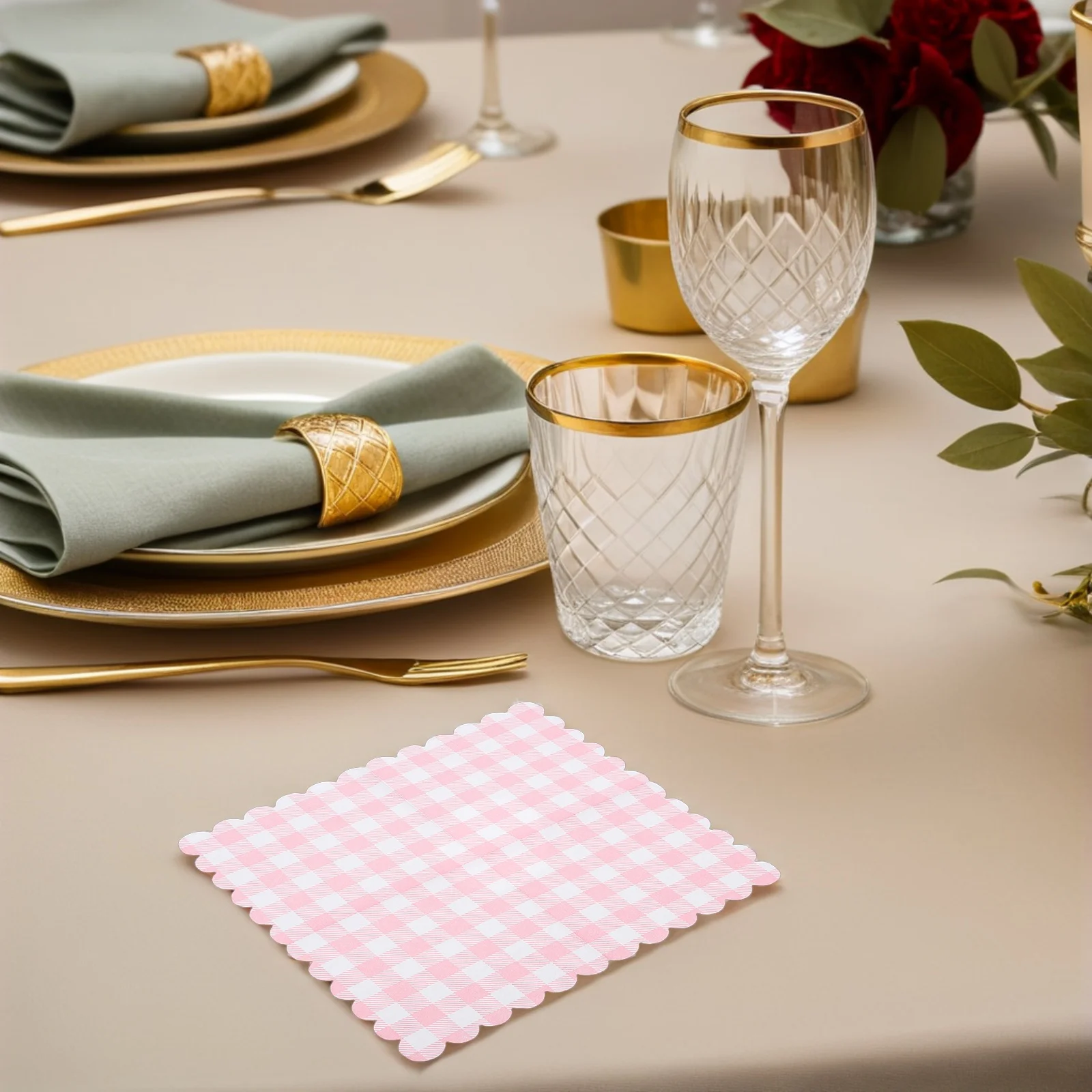

100Pcs Disposable Pink Checkered Napkins Elegant Gingham Paper Serviette for Wedding Birthday Party Picnic Holiday Events