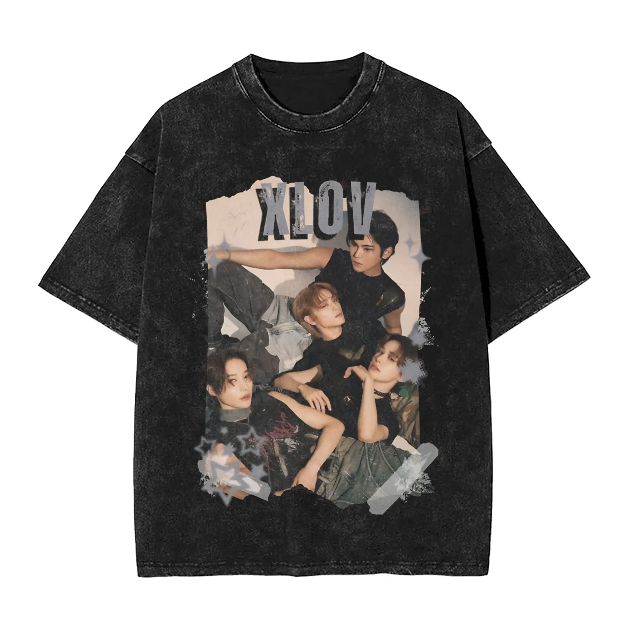Harajuku Washed Shirt  XLOV UXLXVE Members Accessories Vintage T-Shirts Oversize  Streetwear Short Sleeve Printed Tees