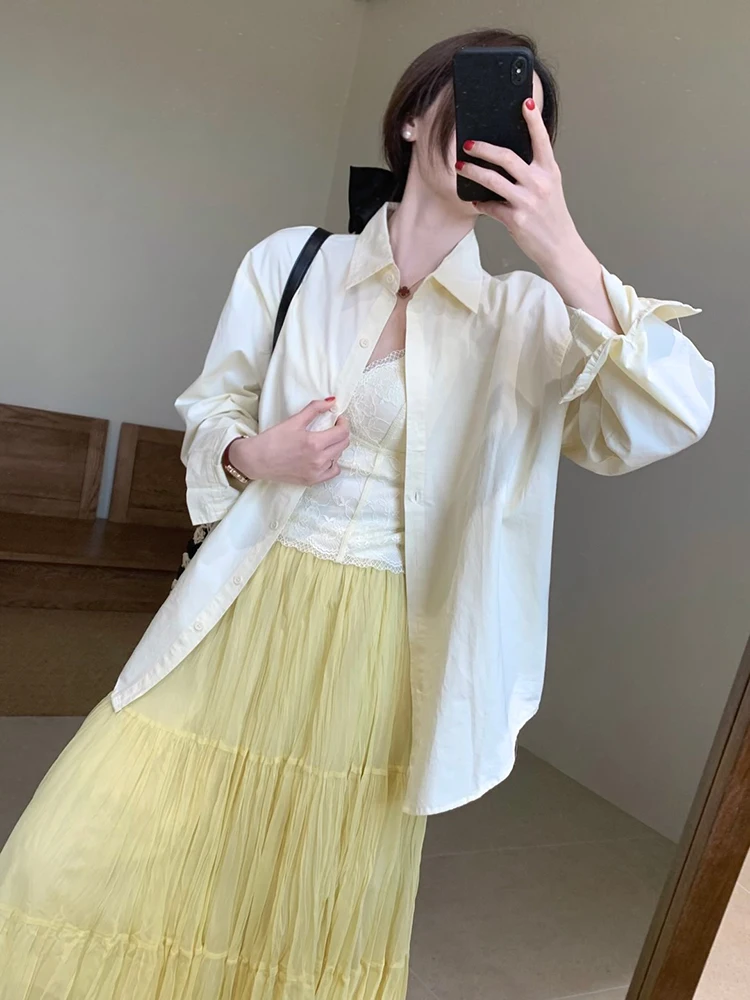 

Sweet Style Commute Casual Loose Slimming Pure Color Shirt Women's Fashion Spring 2026 Korean Version Long Sleeve Top