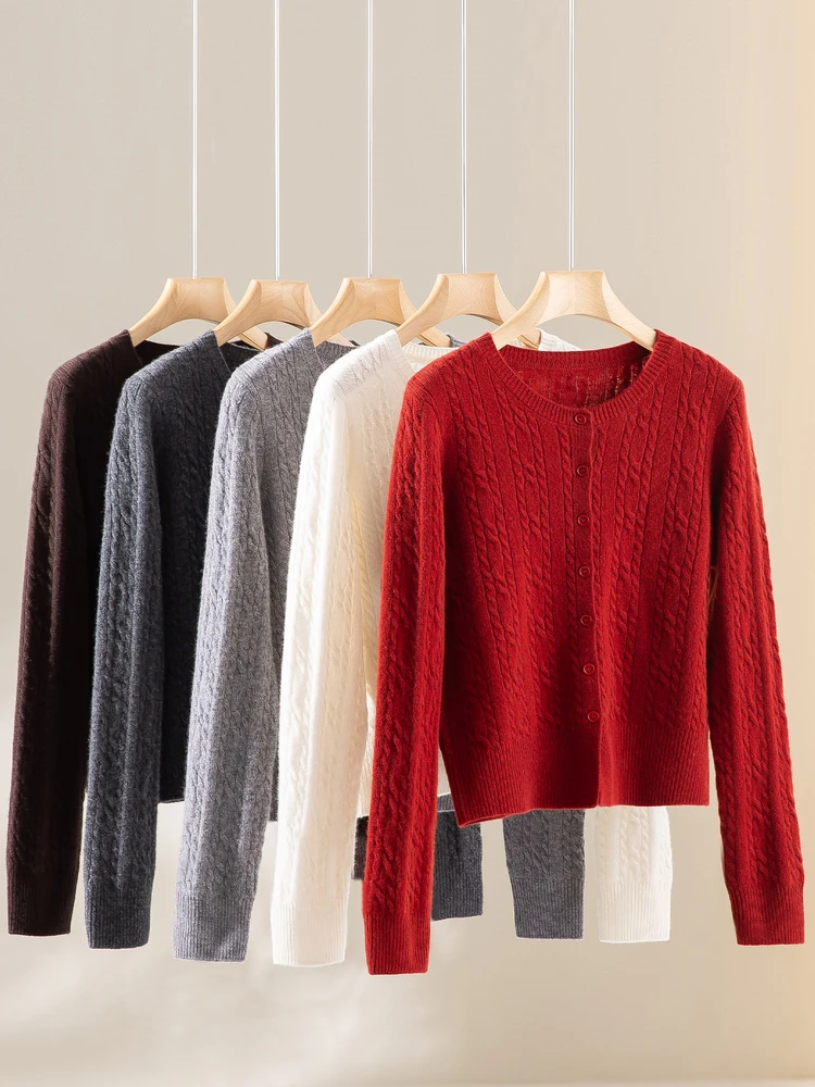 

Ele Classic Woolen Knitted Open Cardigan Women's round Ne Single Button Long Sve ort Length Faionable Lady Sle