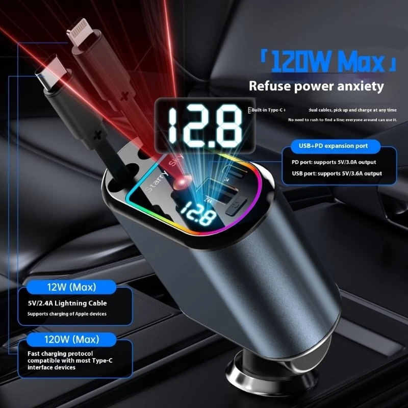 

120W 4 Port Car Device With Digital Display Tall Power Output For Multiple Devices Permanent Metal Building